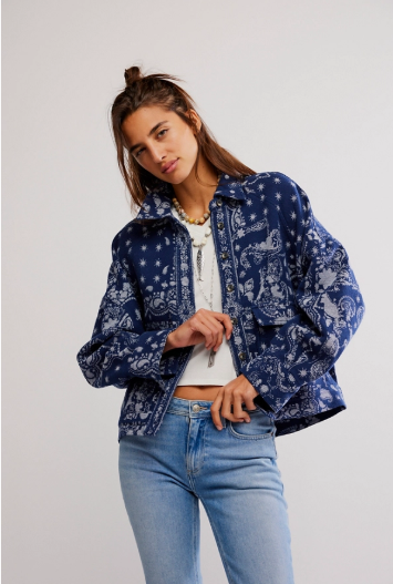 Free People Bandana Jacquard Shirt Jacket
