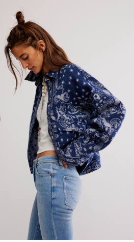 Free People Bandana Jacquard Shirt Jacket