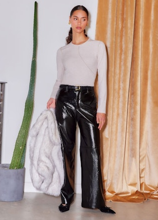 Fifteen Twenty Lara Faux Patent Leather Wide Leg Pant