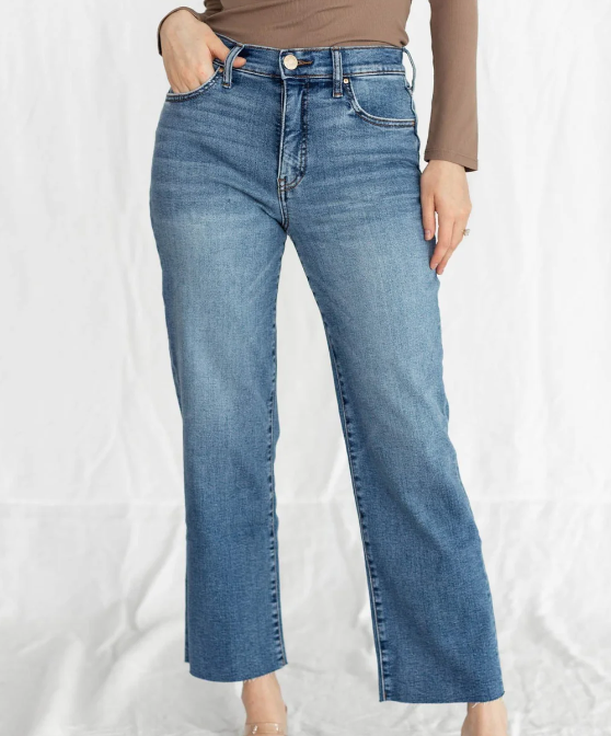 Kut Avery High Rise Fab AB Easy Straight Leg Raw Hem
