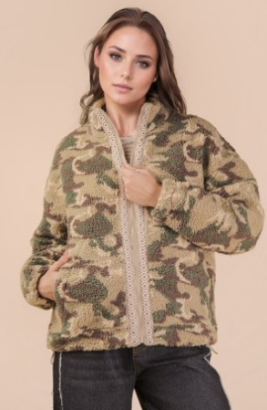 Very J Oversized Trim Detail Casual Fleece Jacket