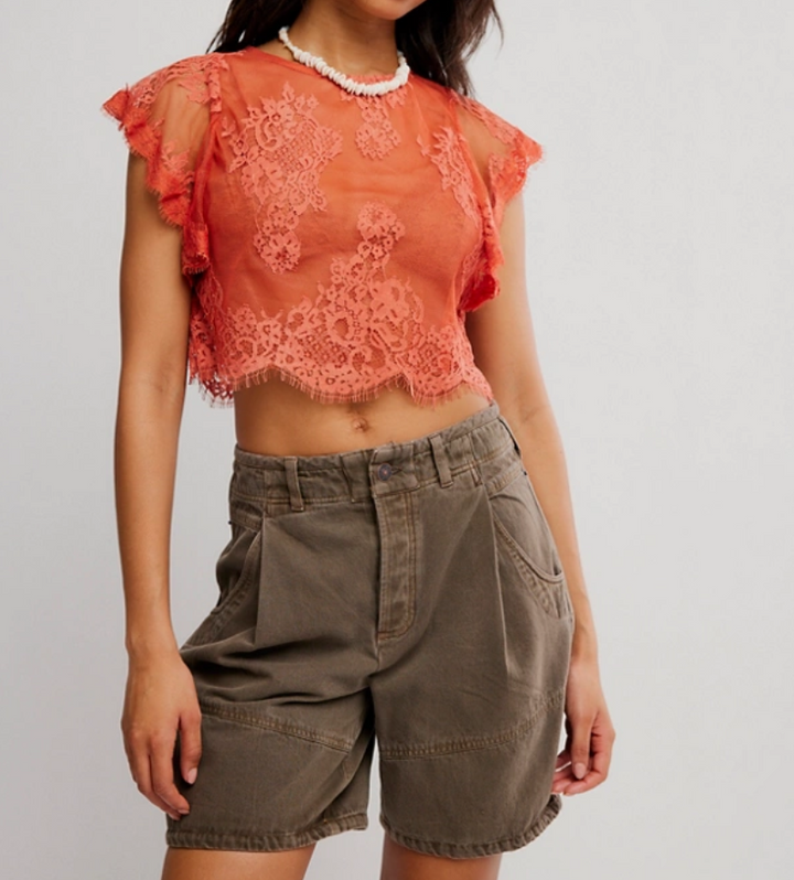 Free People Lunar Ash Lace Top-Sunset