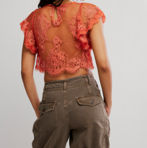 Free People Lunar Ash Lace Top-Sunset