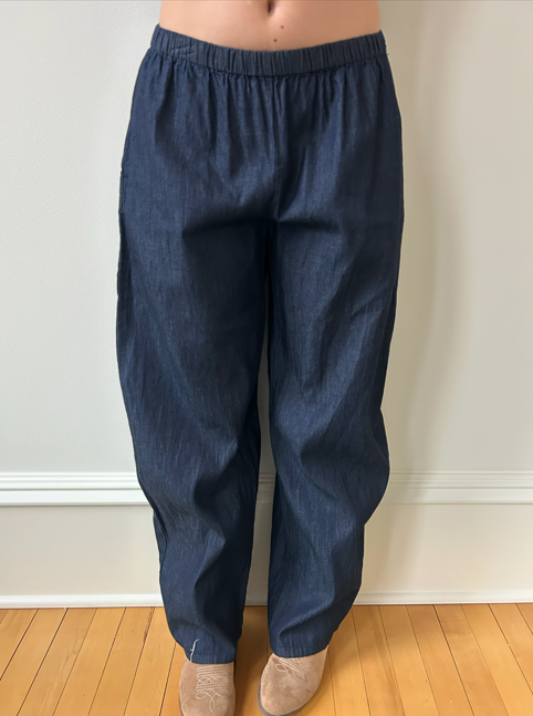 Loucia Elastic Waistband Chambray Barrel Pants