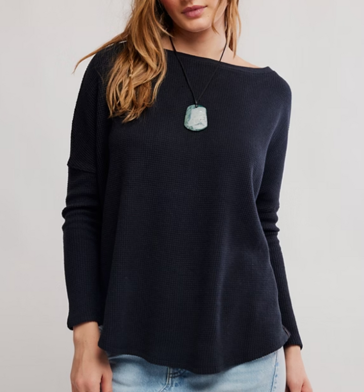 Free People Latte Blues Thermal Solid Tee