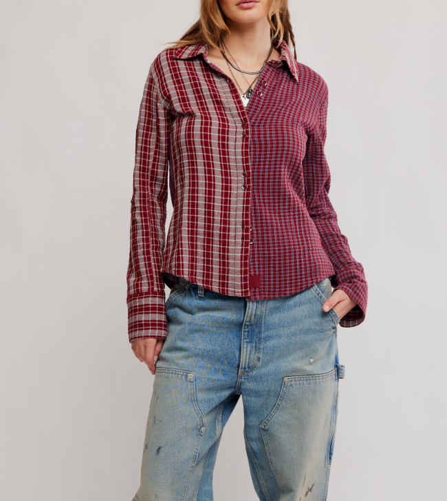 Free People Benny Slim YD Plaid Shirt