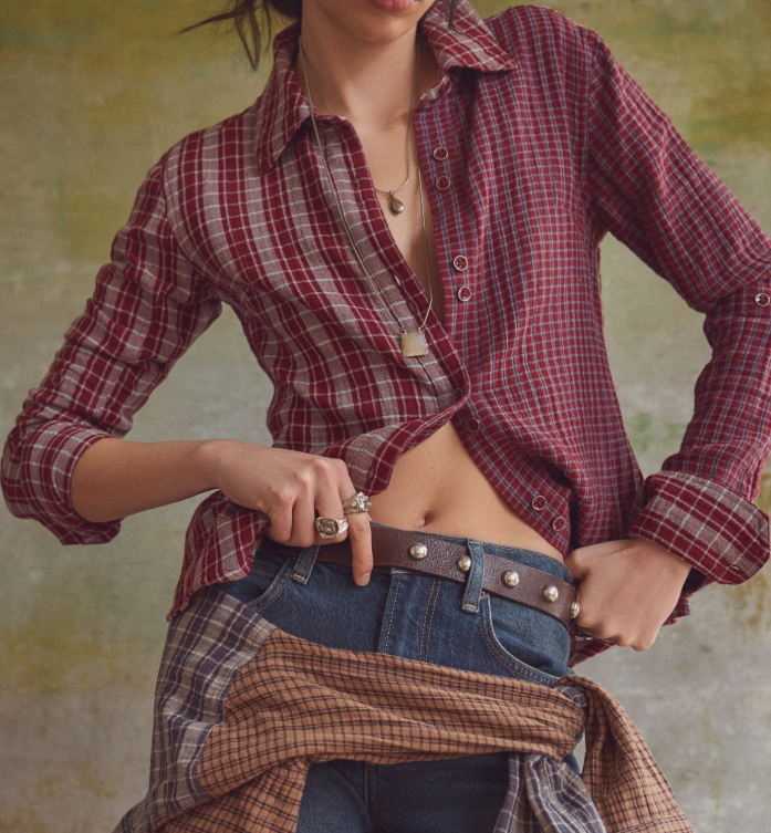 Free People Benny Slim YD Plaid Shirt