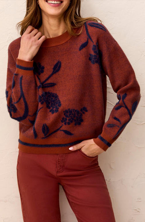 Tribal Long Sleeve Floral Crew Neck Sweater