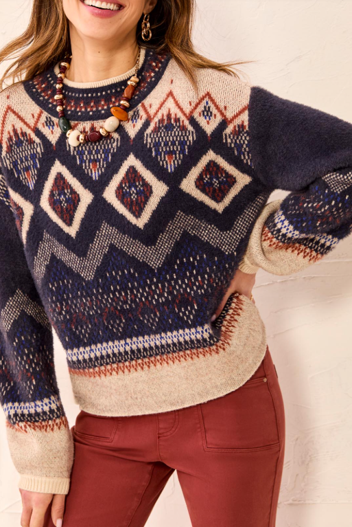 Tribal Long Sleeve Mock Neck Pattern Sweater
