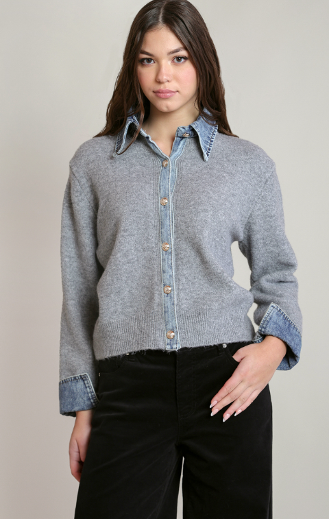 Dex Denim Trim Sweater Shirt Jacket