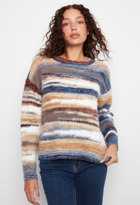 Charlie B Space Dye Hairy Knit Long Sleeve Crew Neck Drop Sleeve Sweater