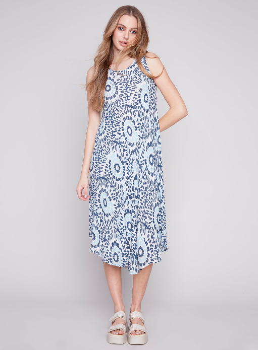 Charlie B Printed Sleeveless Flare Rayon Dress