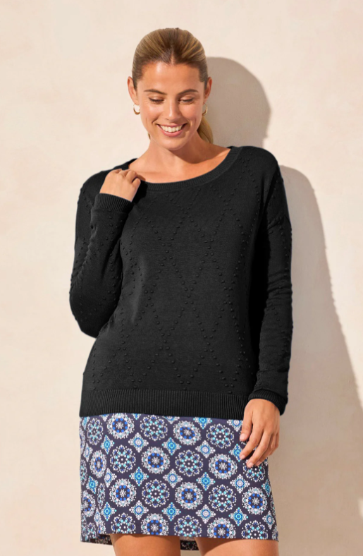 Tribal Long Sleeve Crew Neck Sweater with Thumb Holes