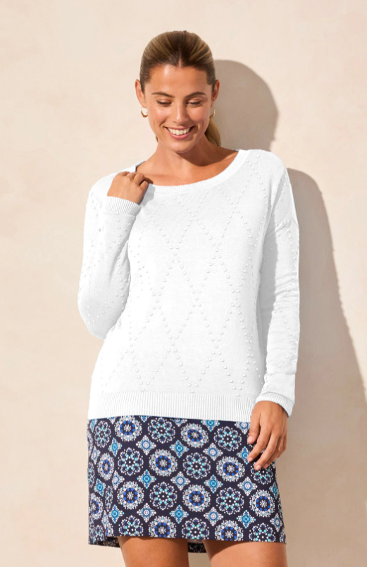 Tribal Long Sleeve Crew Neck Sweater with Thumb Holes