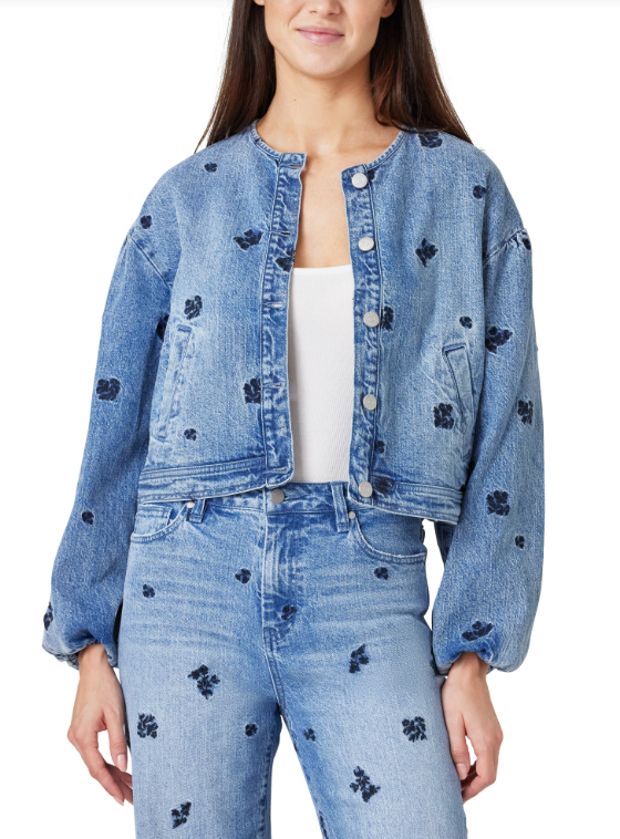 Habitual Collarless Embroidery Jacket