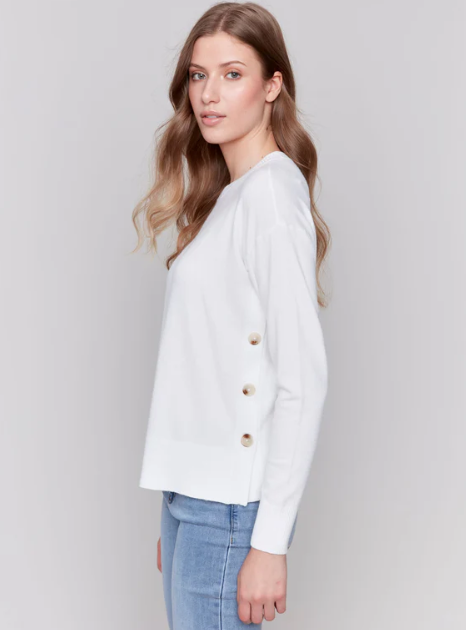 Charlie B Crew Neck Sweater with Side Buttons