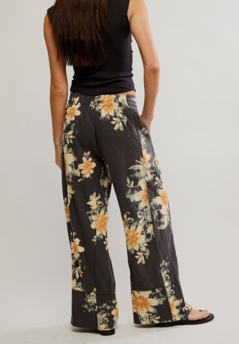 Free People Days End Printed Linen Pull On Pant