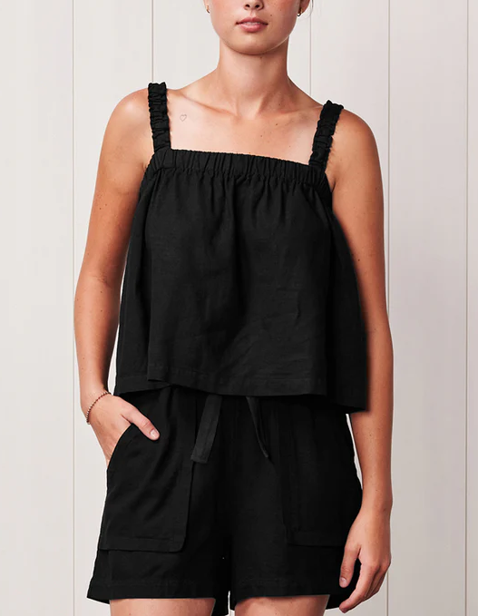 Stateside Linen Ruched Shoulder Tank