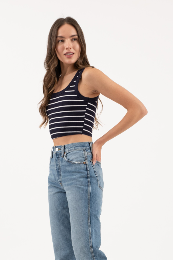Mine Stripe Sleeveless Knit Crop Tank