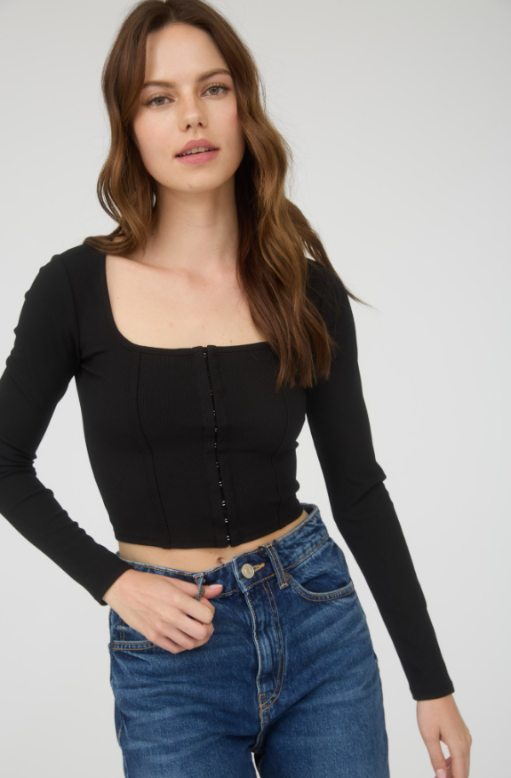 Mine Front Hook Long Sleeve Knit Crop Top