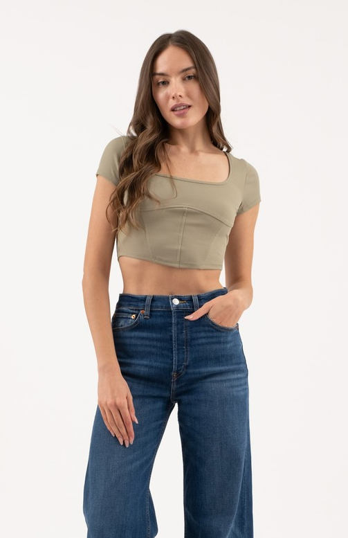 Mine Corset Detail Short Sleeve Crop Top