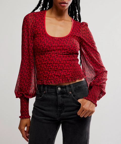 Free People Printed Dottie Knit Top