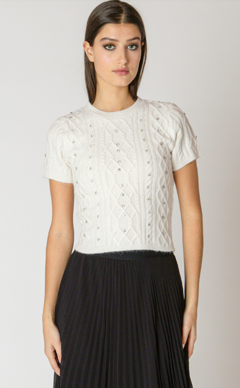 Black Tape Embellished Cable Sweater