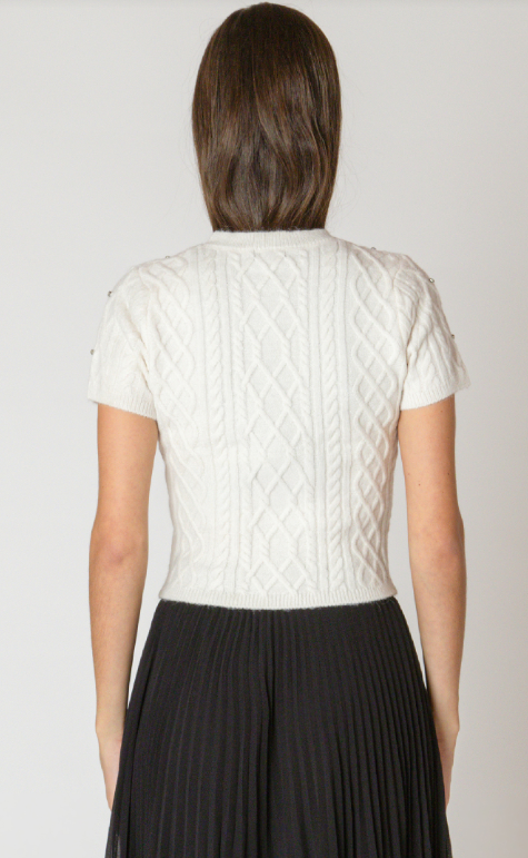 Black Tape Embellished Cable Sweater