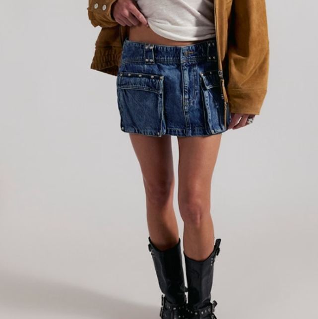 Free People Hera Studded Denim Mini Skirt