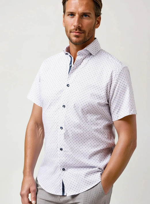 Stone Rose Tencel Stretch Geo Print Short Sleeve Shirt
