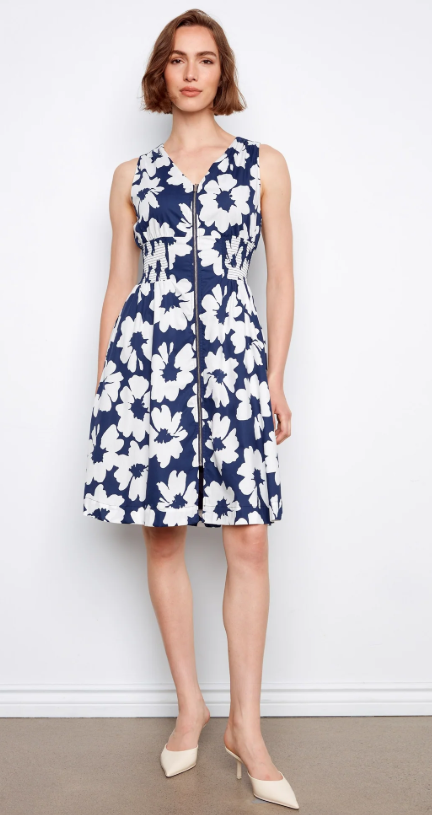 Charlie B Cotton Voile Printed Front-Zip Dress