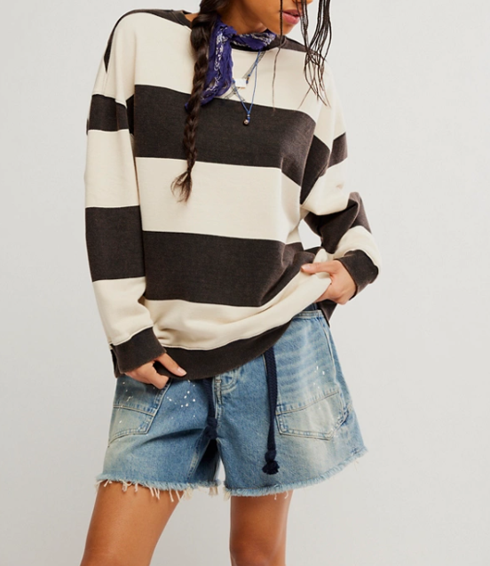 Free People Classic Stripe Wide Crewneck