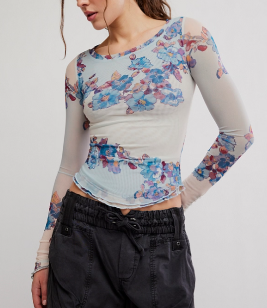 Free People Lilly Printed Long Sleeve Top
