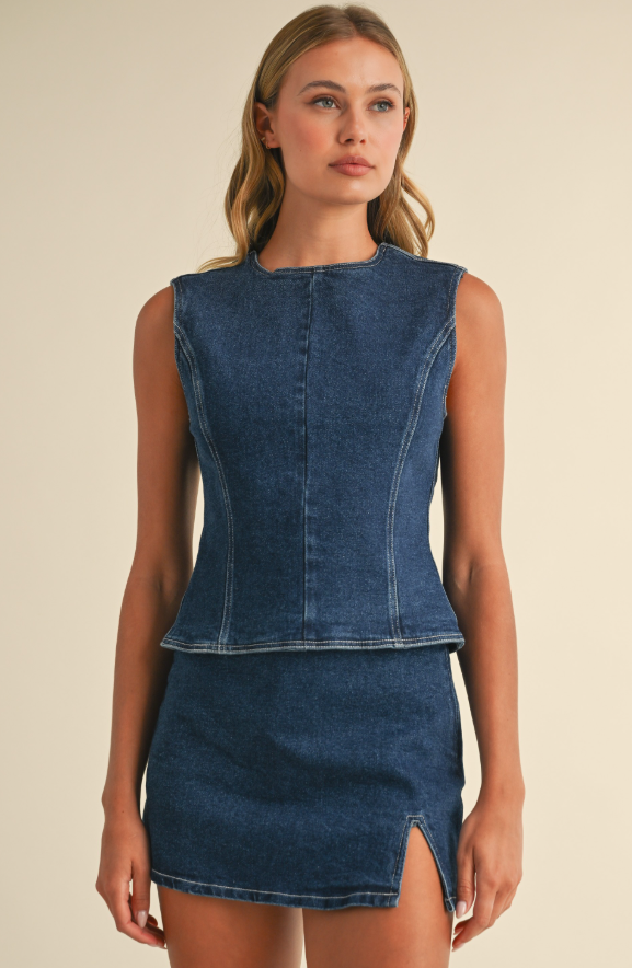 Klesis Denim Open Back Top and Skirt Set