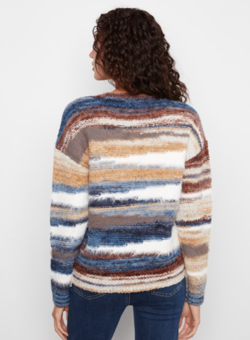 Charlie B Space Dye Hairy Knit Long Sleeve Crew Neck Drop Sleeve Sweater