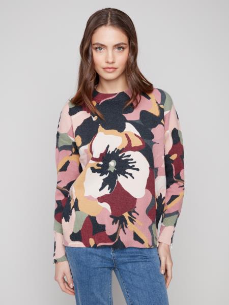 Charlie B Printed Mock-Neck Sweater with Zipper