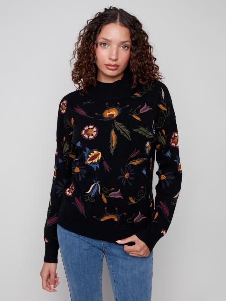 Charlie B Embroidered Mock Neck Sweater