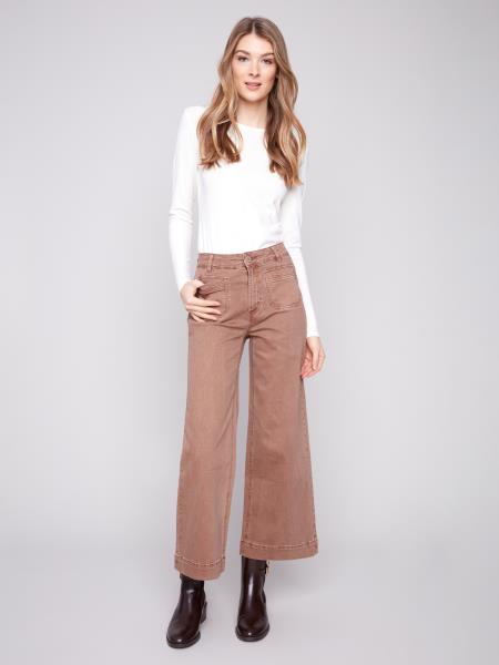 Charlie B Cropped Patch Pocket Flare Colored Twill Pants