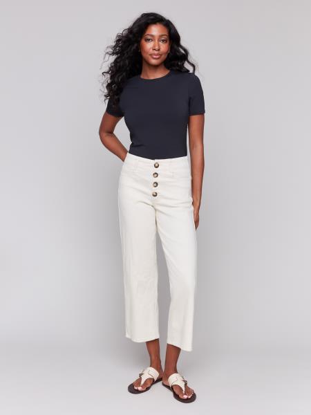 Charlie B Natural Flex Front Button Fly Straight Crop Leg Pant