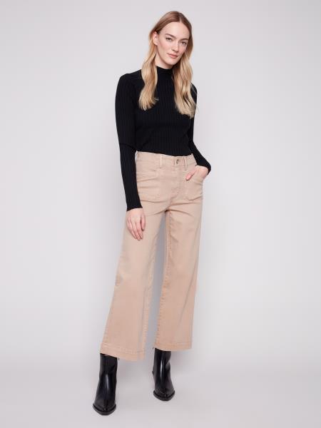 Charlie B Cropped Wide Leg Colored Twill Pants With Rectangular Patch Pockets