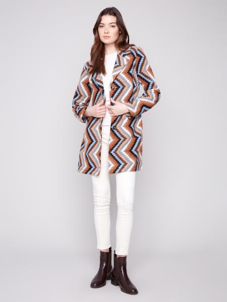 Charlie B Crochet Design Long Coat With Button Closure