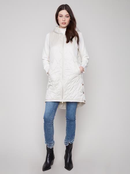 Charlie B Pearlized Long Hooded Puffer Vest