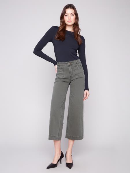 Charlie B Cropped Patch Pocket Flare Colored Twill Pants