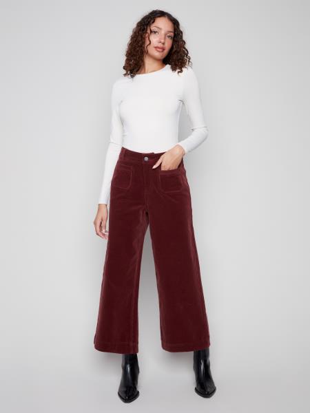 Charlie B Cropped Patch Pocket Flare Corduroy Pants