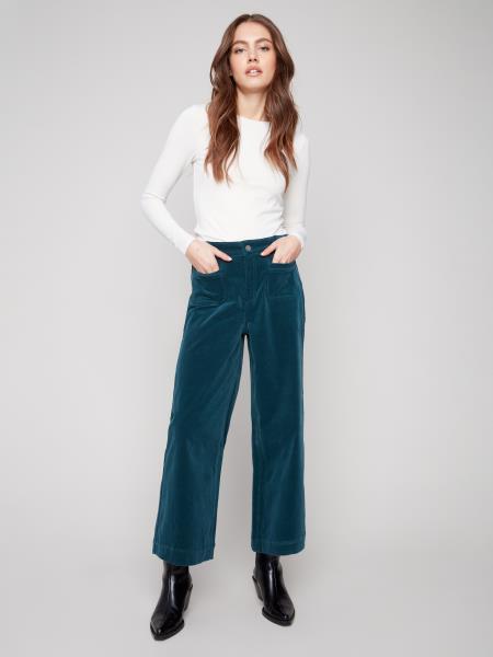 Charlie B Cropped Patch Pocket Flare Corduroy Pants