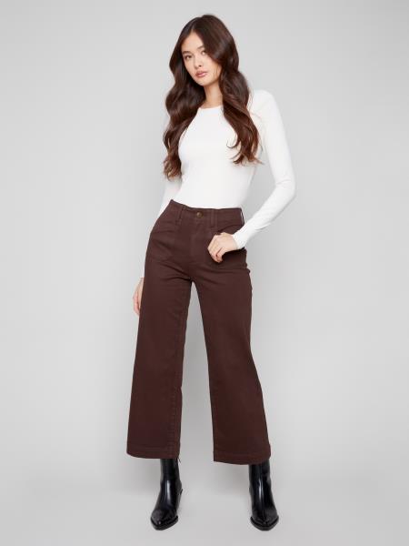 Charlie B Cropped Wide Leg Colored Twill Pants With Rectangular Patch Pockets