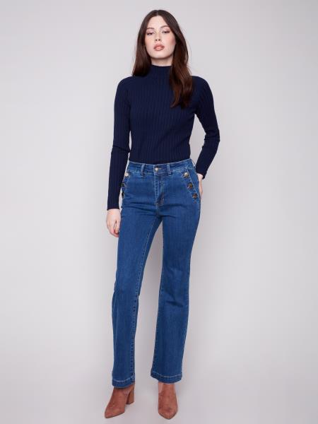 Charlie B Flare Leg Stretch Denim Jeans With Buttons At Side Pockets