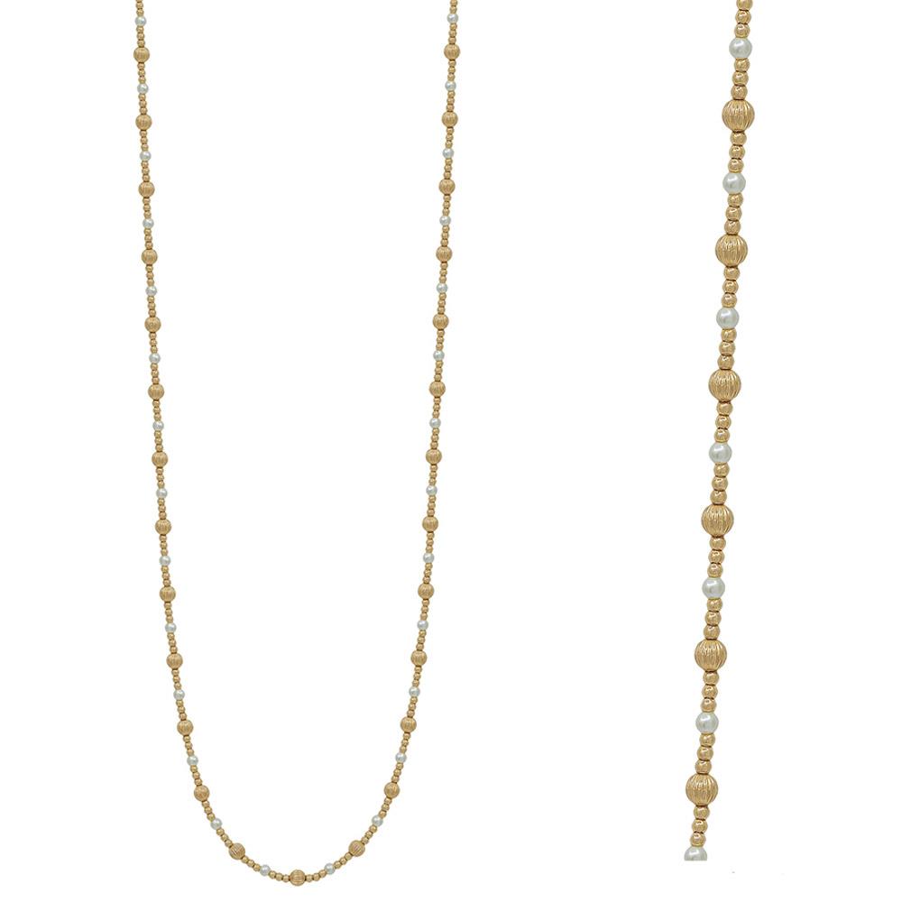 Joia Textured CCB Ball with Pearl Long Necklace and Earring Set