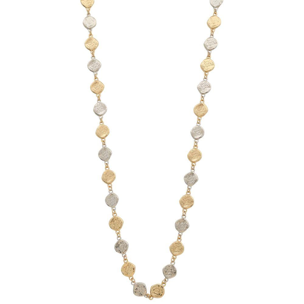 Joia Textured Coin Chain Link Metal Necklace