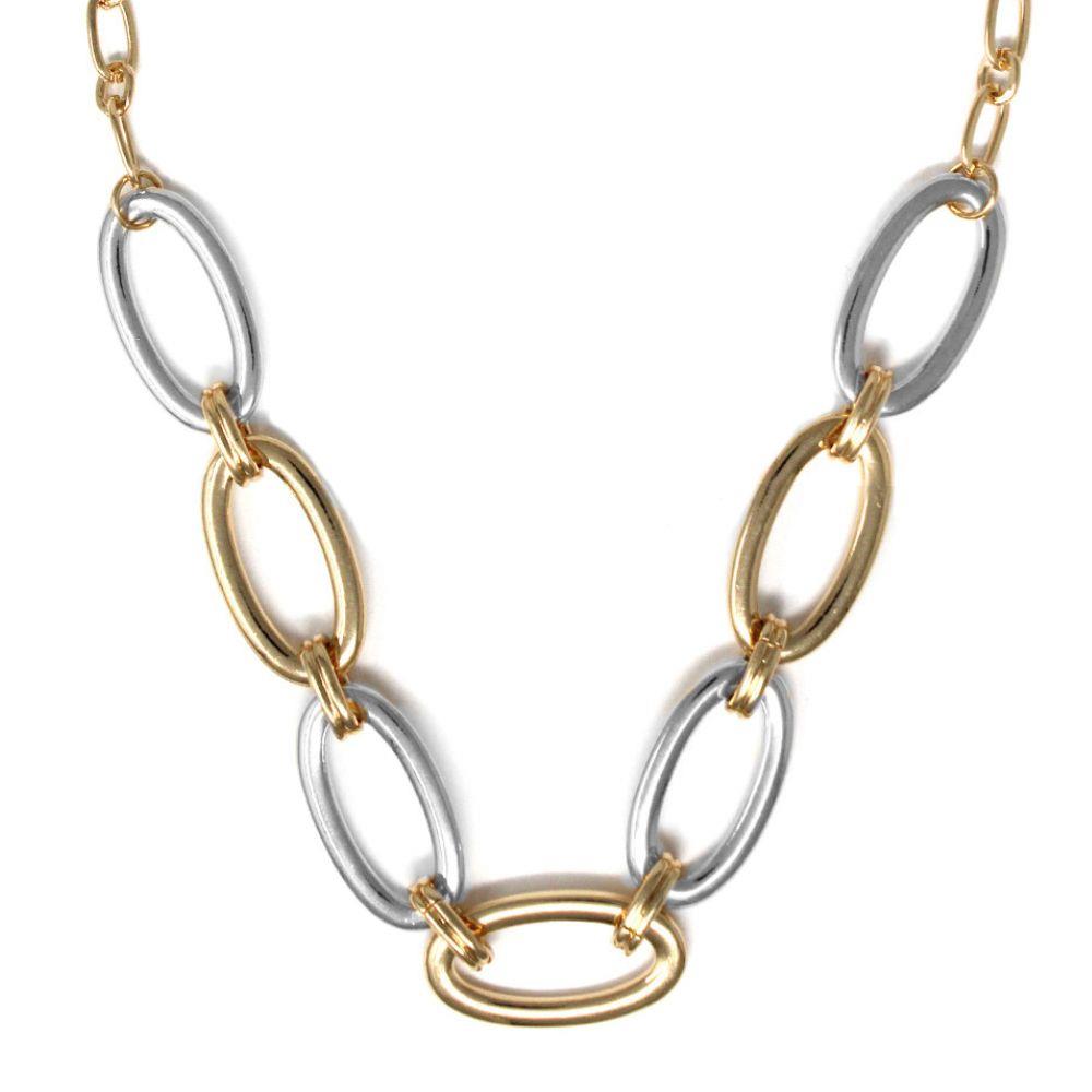 Joia Two Tone Oval Link Metal Necklace